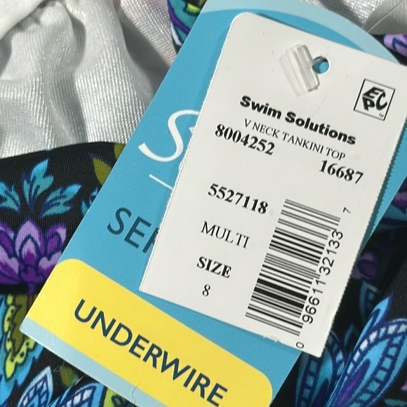Swim Solutions Tankini Top Swimsuit size 8 Boho Paisley V Neck Underwire NEW - Picture 8 of 16